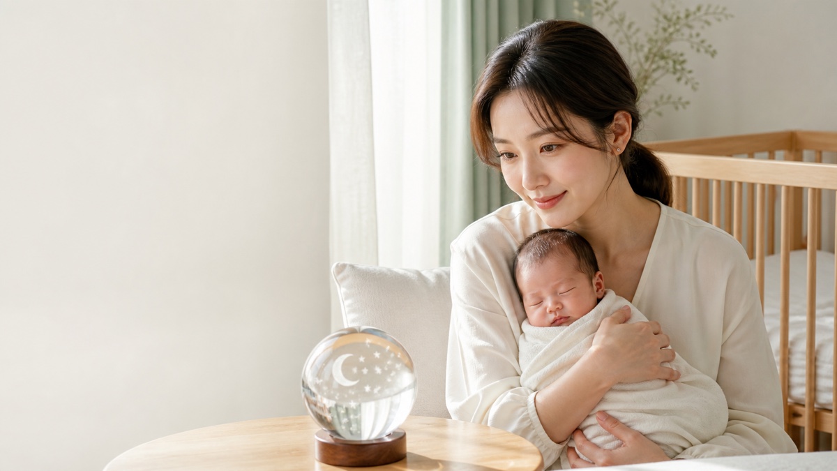 아기를 안고 있는 산모와 아기방